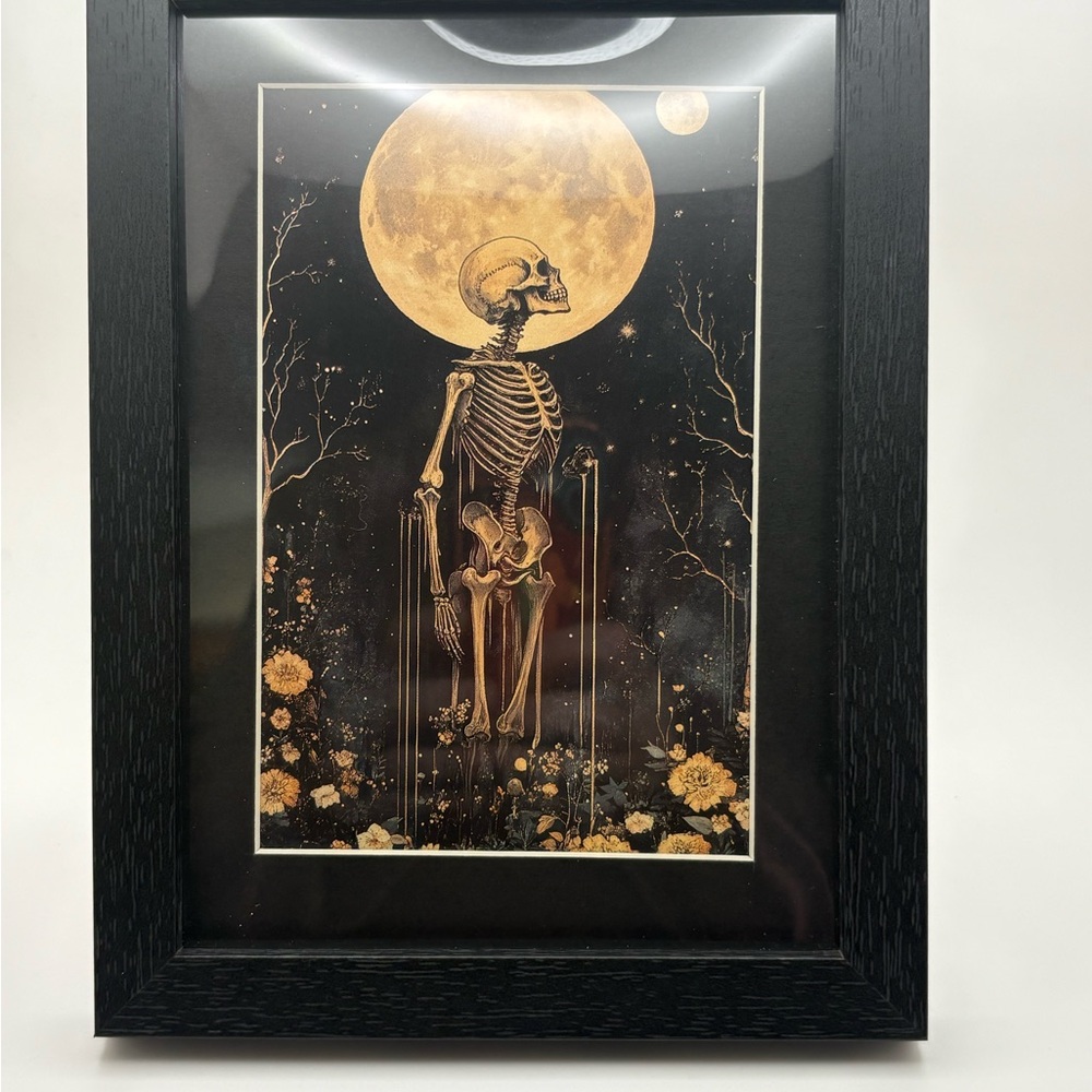Framed Skeleton Art Print with Moon 5x7